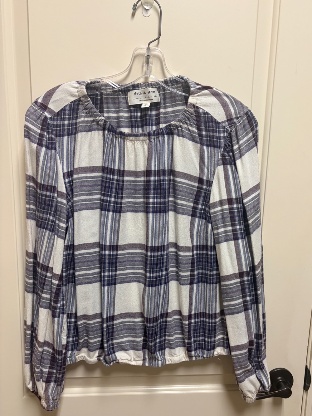 Anthropologie Cloth & Stone Plaid Top - Blue, Ivory, Purple, Grey